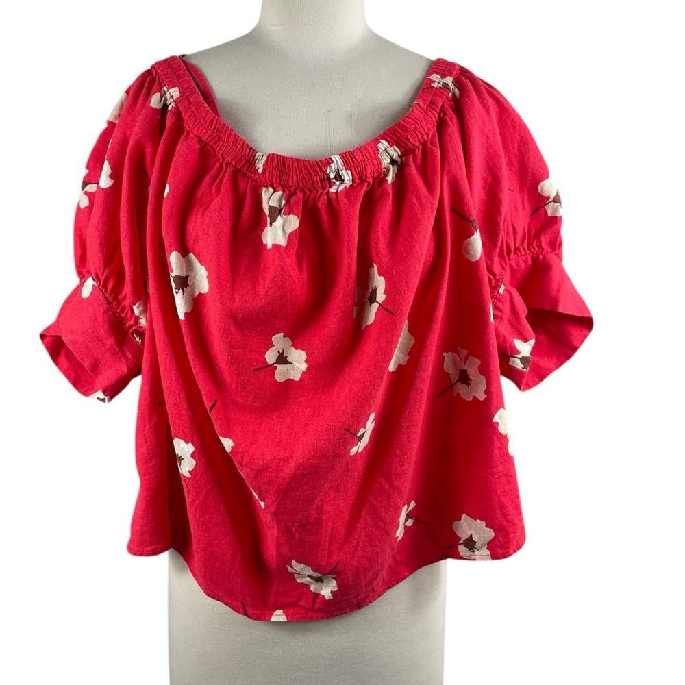 Universal Thread‎ Off Shoulder Puff Sleeve Red Floral Blouse NWT, Size Large